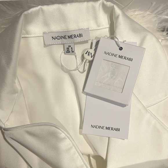 Nadine Merabi White Feather Pajamas bride wedding getting ready - Picture 6 of 9